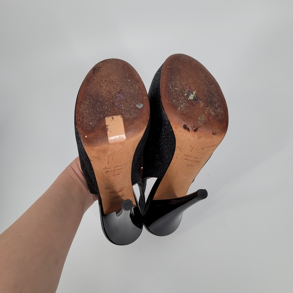 Giuseppe Zanotti Monro Black Glitter Platform Slingback Pumps Size 35.5 - Picture 7 of 13